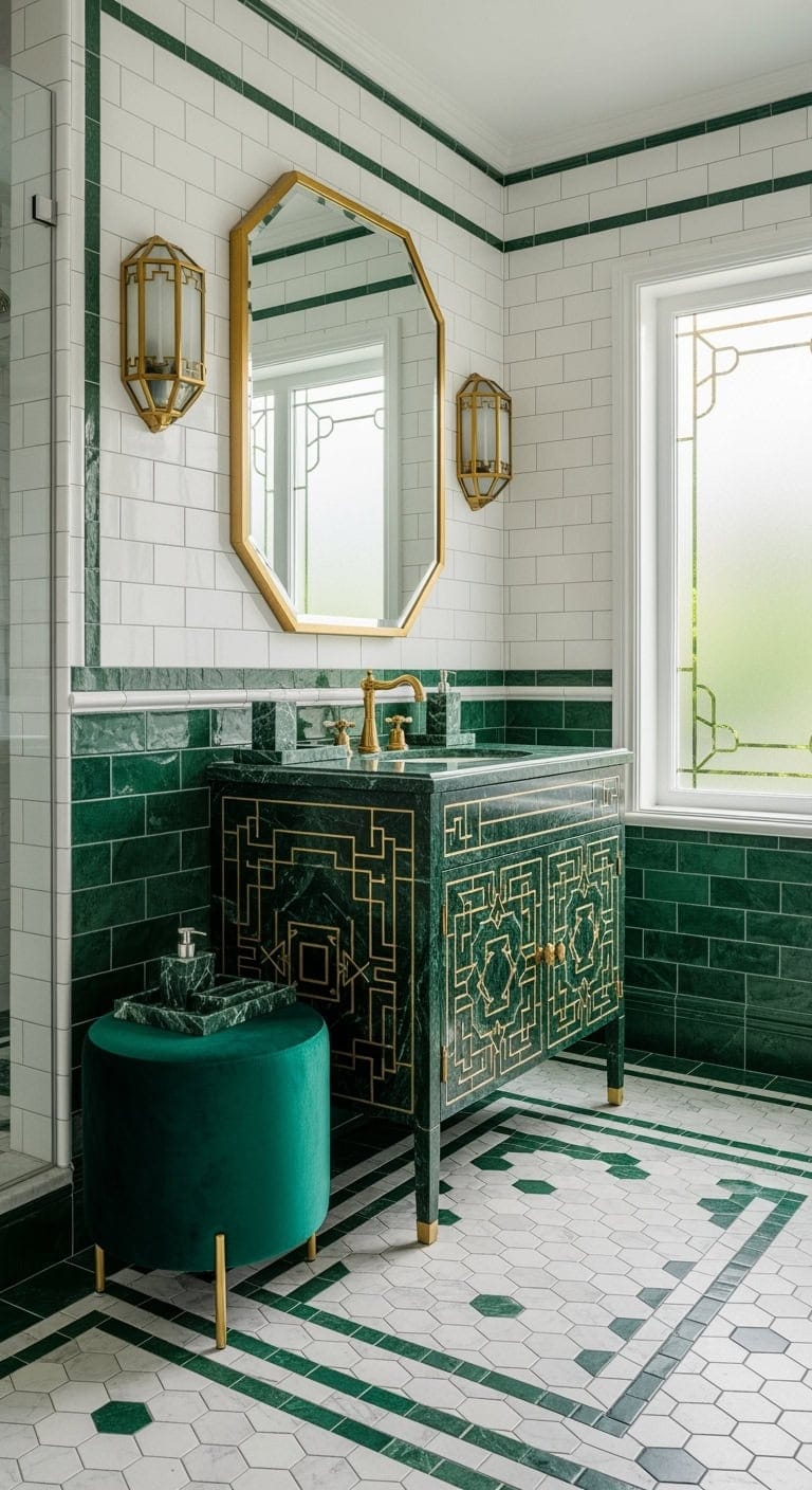 emerald art deco bathroom glam