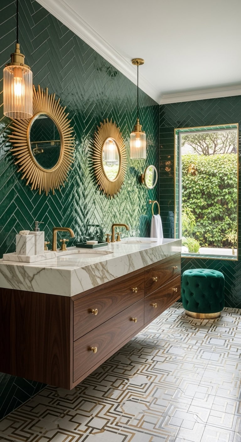 emerald art deco bathroom glamour