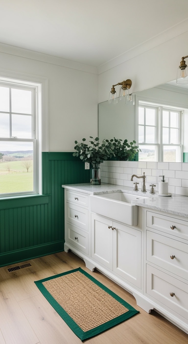 emerald beadboard farmhouse bathroom