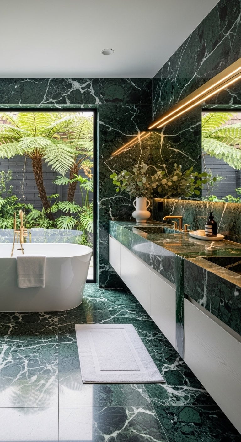 emerald marble waterfall vanities
