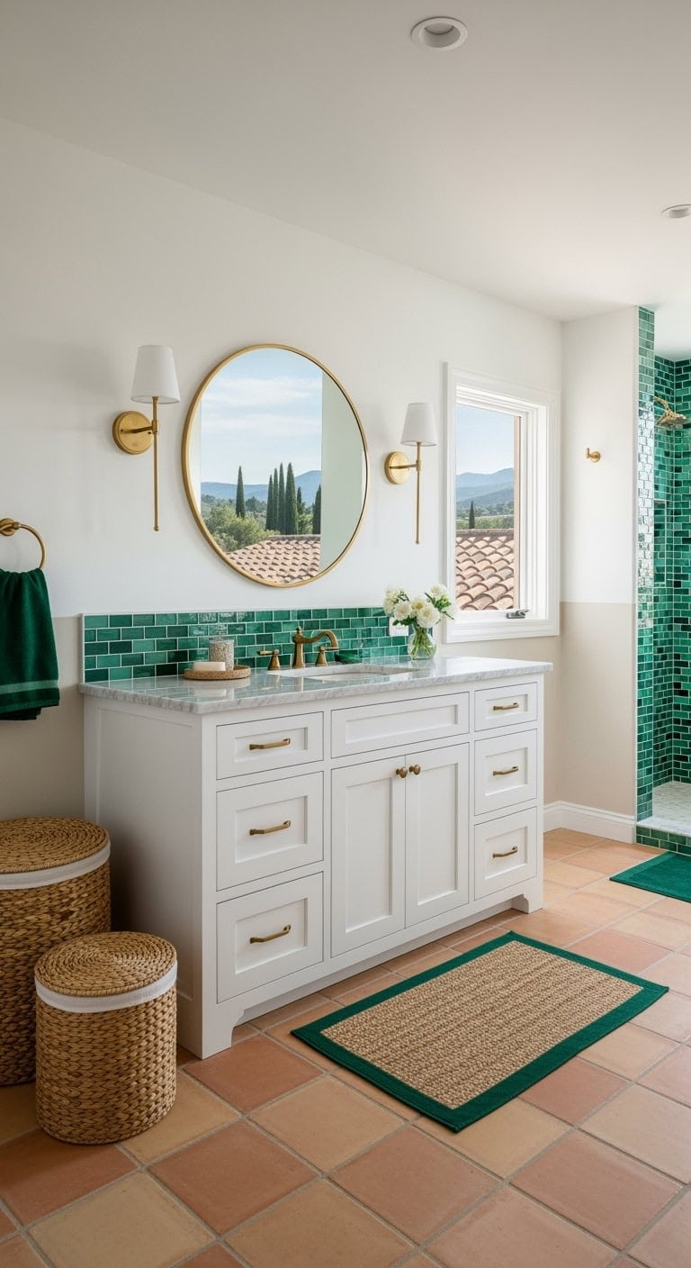 emerald mosaic mediterranean bathroom
