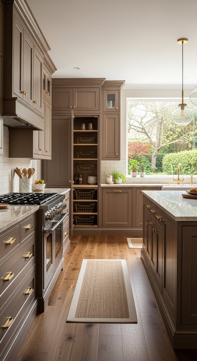 espresso cabinets with gold