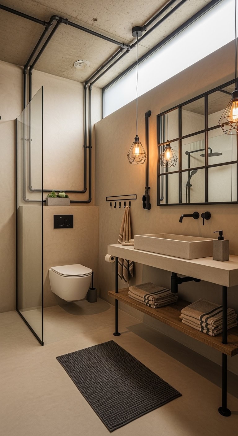 exposed black pipes concrete