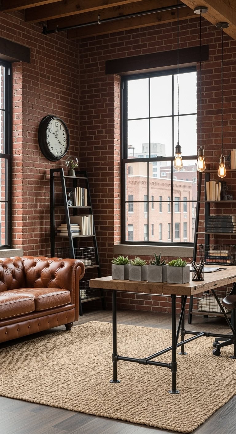 exposed brick industrial workspace aesthetic