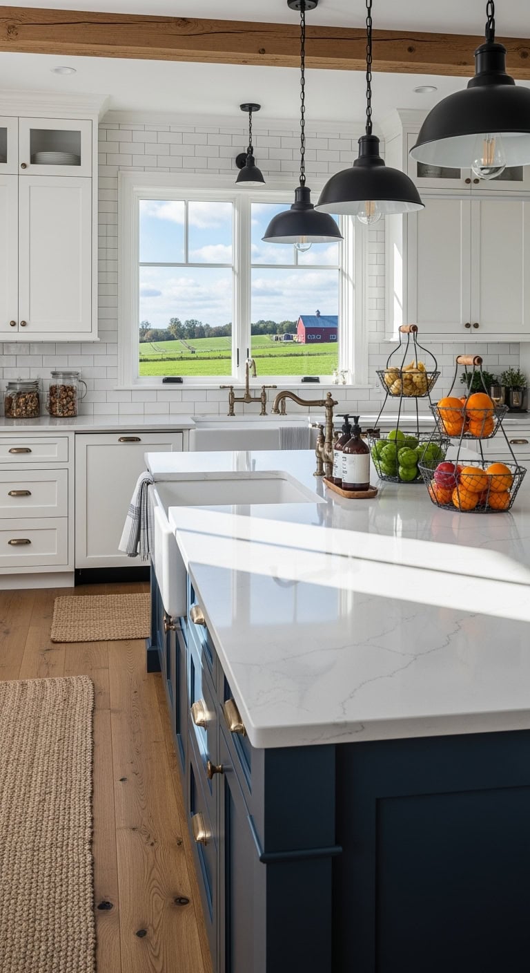 farmhouse white quartz kitchen