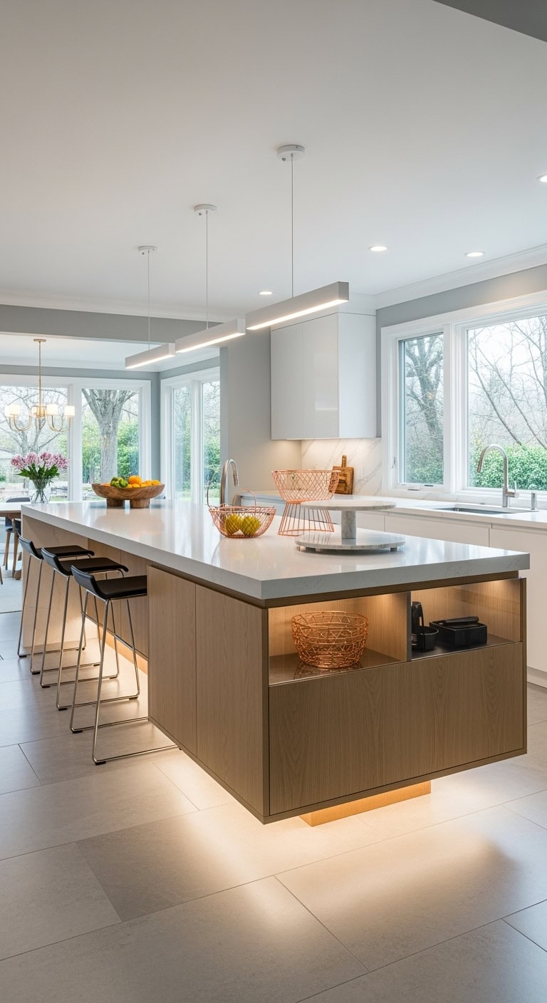 floating cantilevered kitchen island