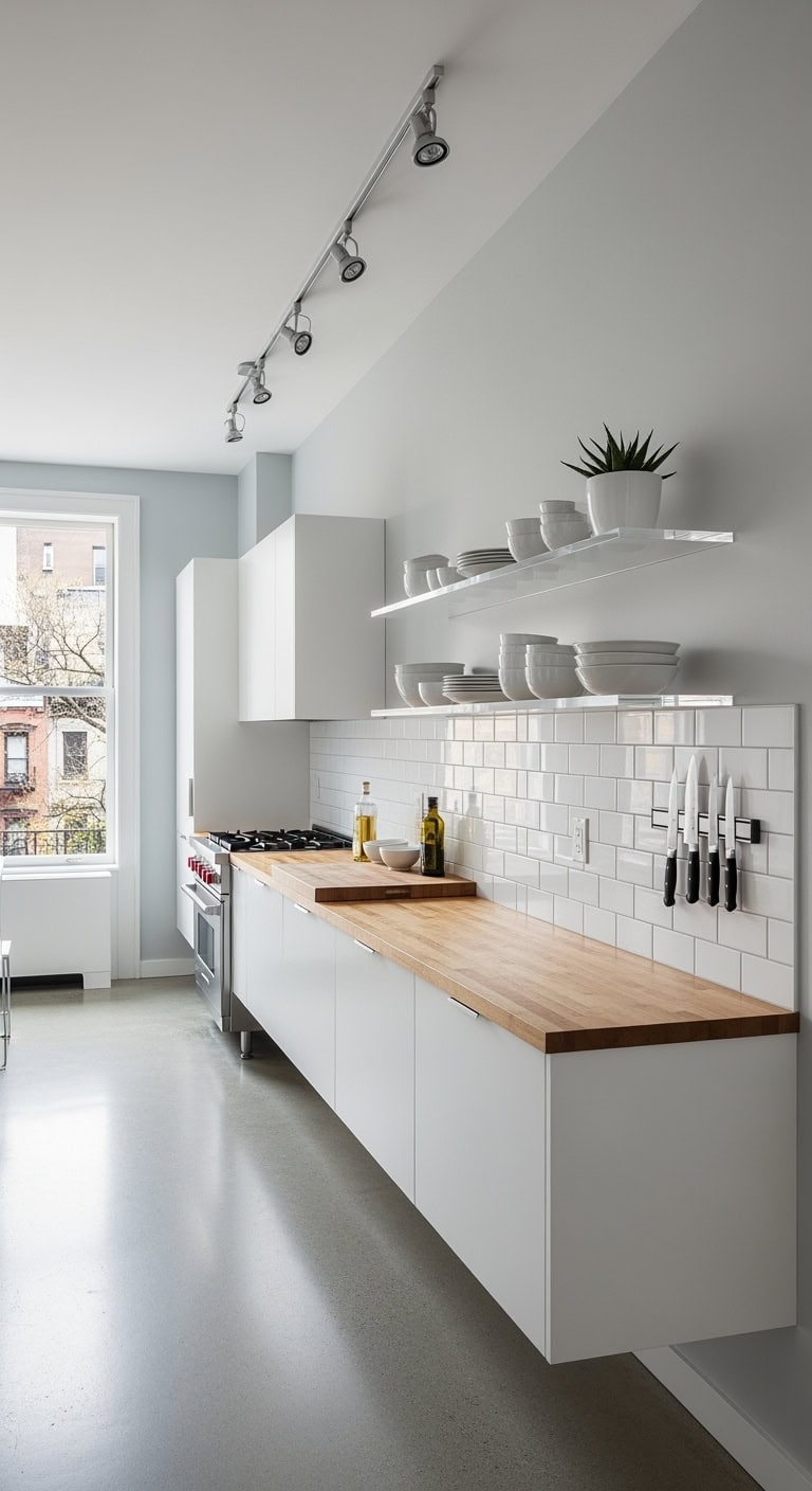 floating wall mounted minimalist kitchen