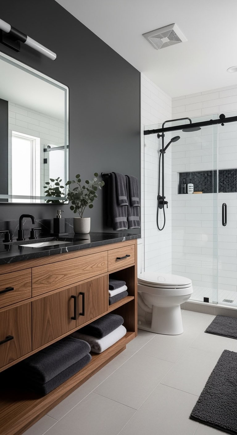 floating walnut vanity marble