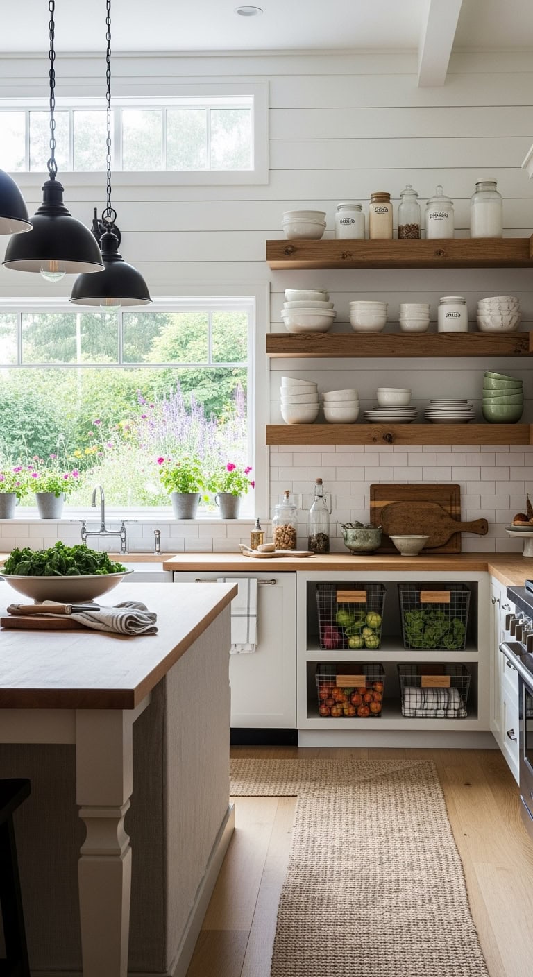 floating wood shelves shiplap