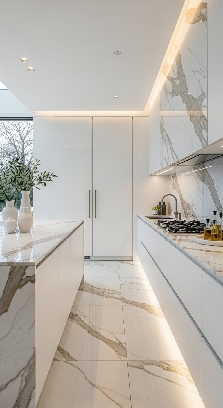 floor to ceiling calacatta kitchen