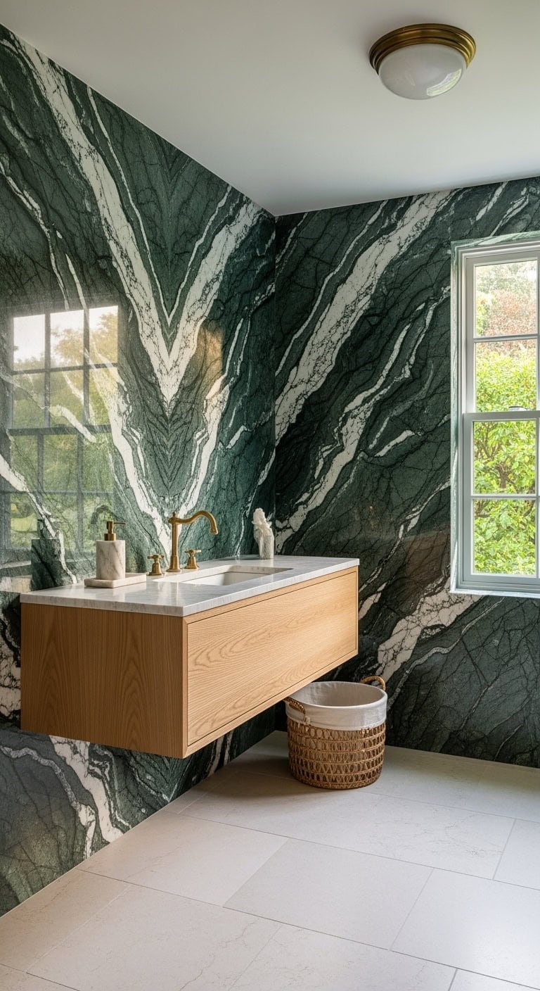 forest green marble bathroom