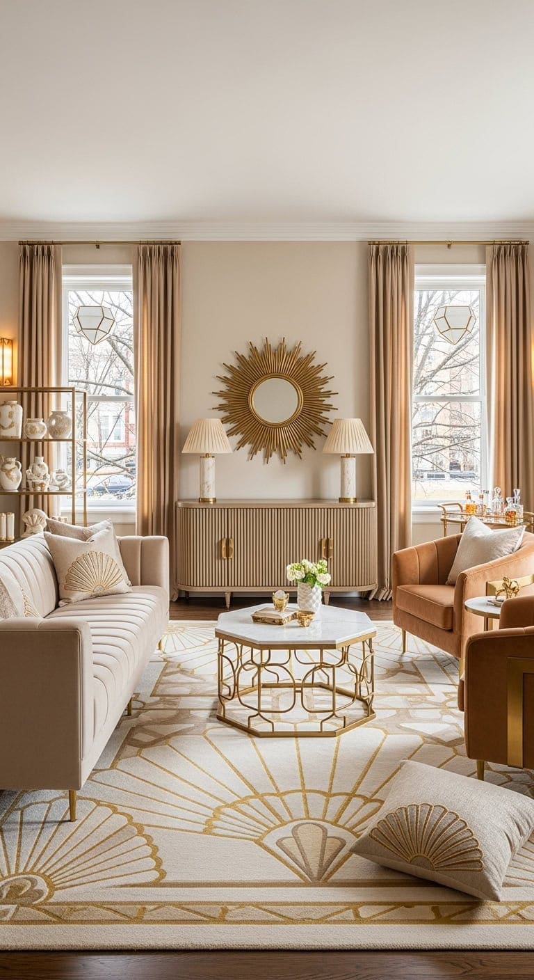 gatsby inspired beige geometric glamour