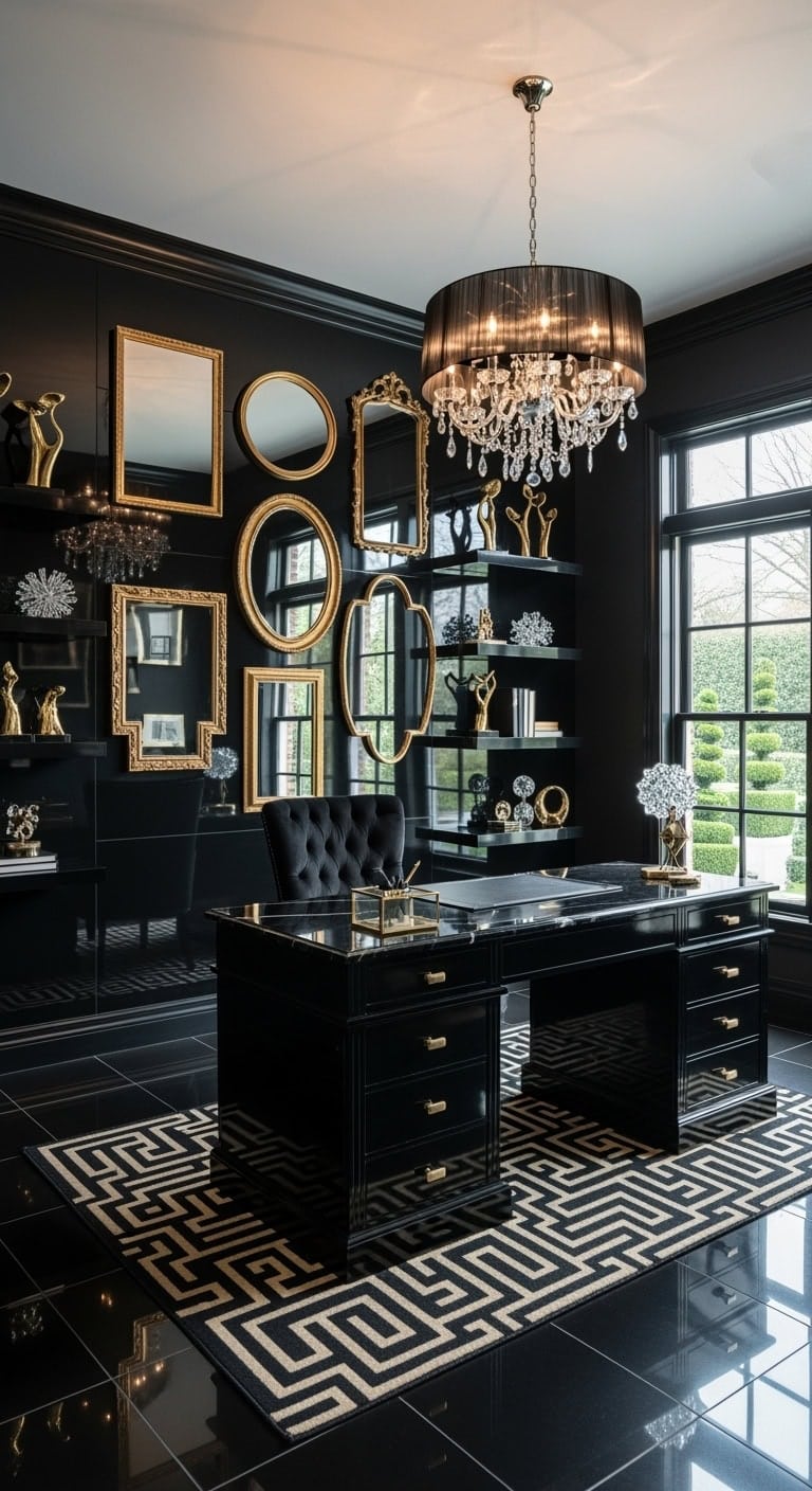 glamorous black lacquered office