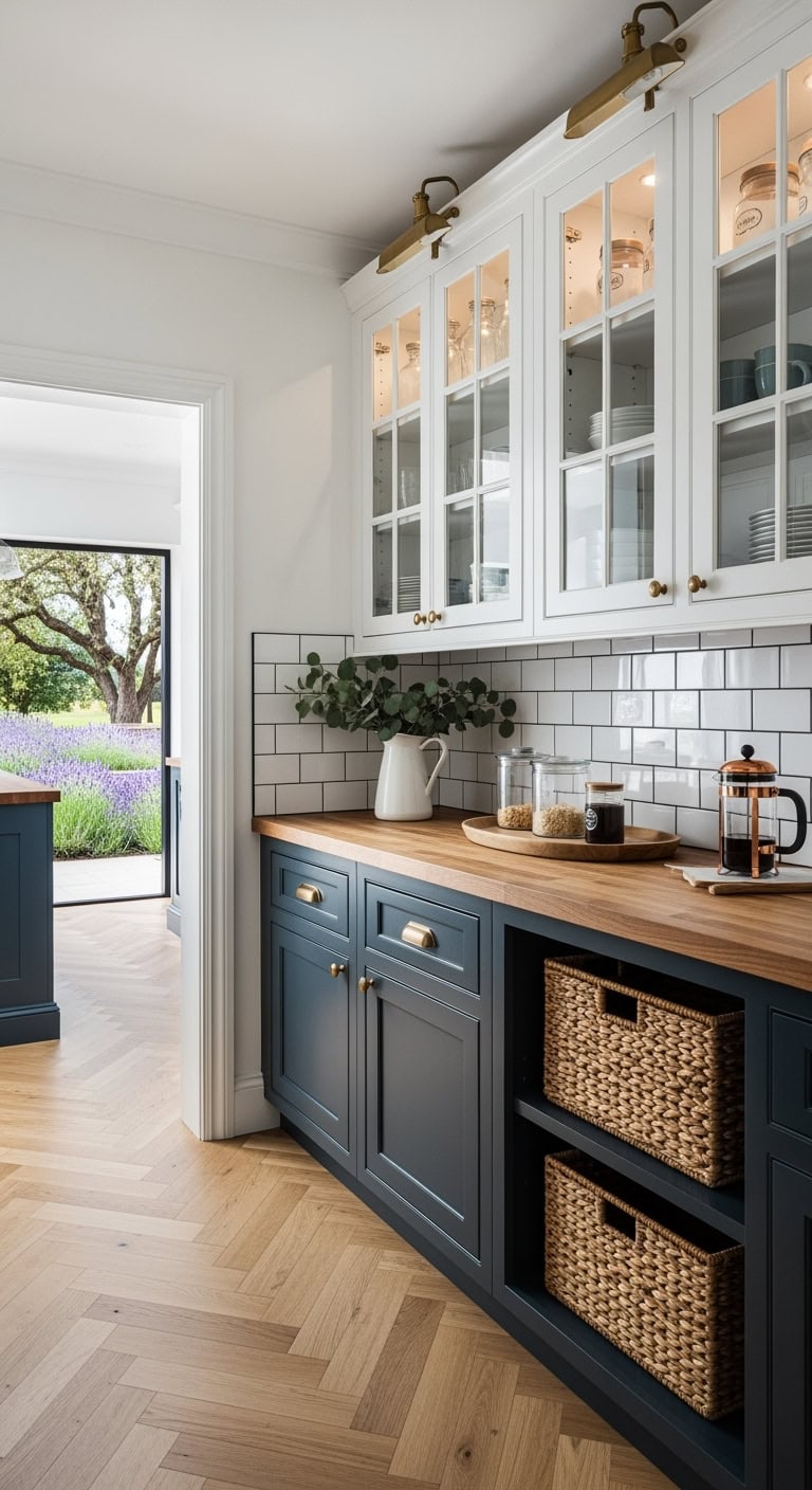 glass front two tone prep pantry