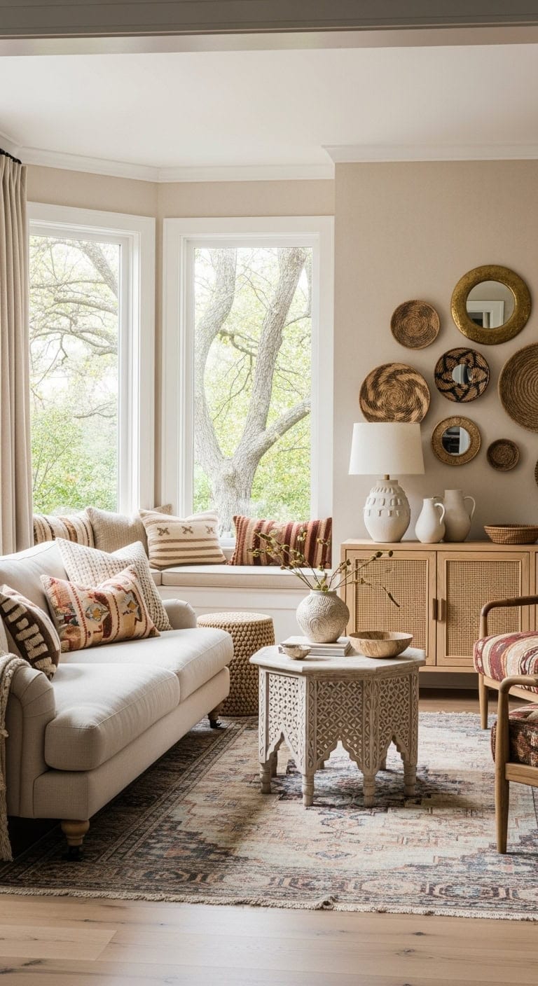 global inspired layered beige patterns