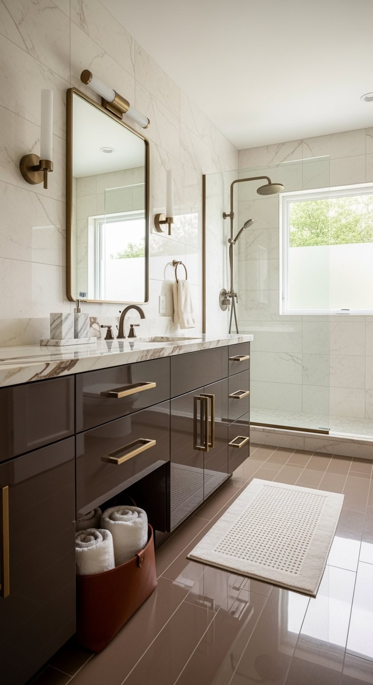 glossy brown cream marble