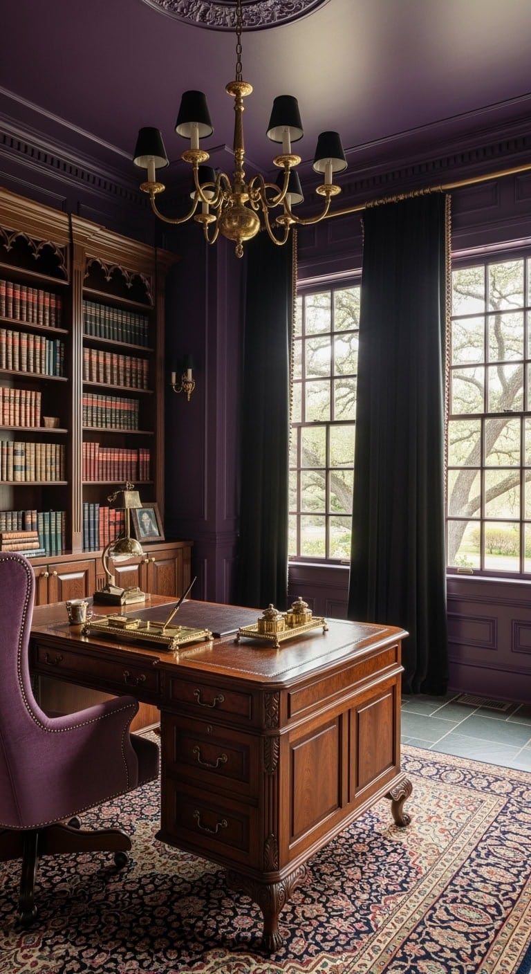 gothic purple wood workspace