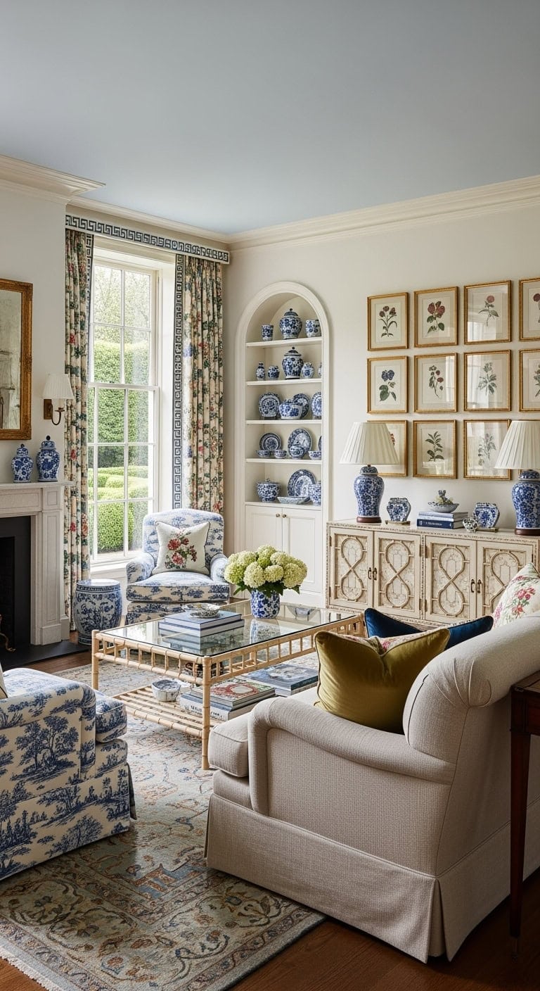 grandmillennial beige chinoiserie vignette