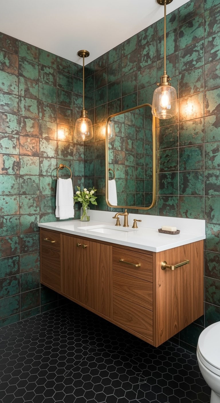 green tiled bathroom design ideas