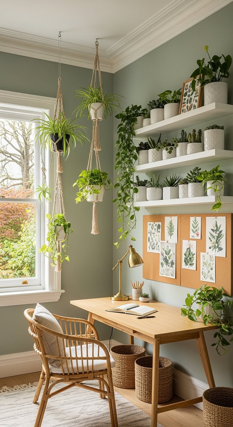 greenery filled cozy home office
