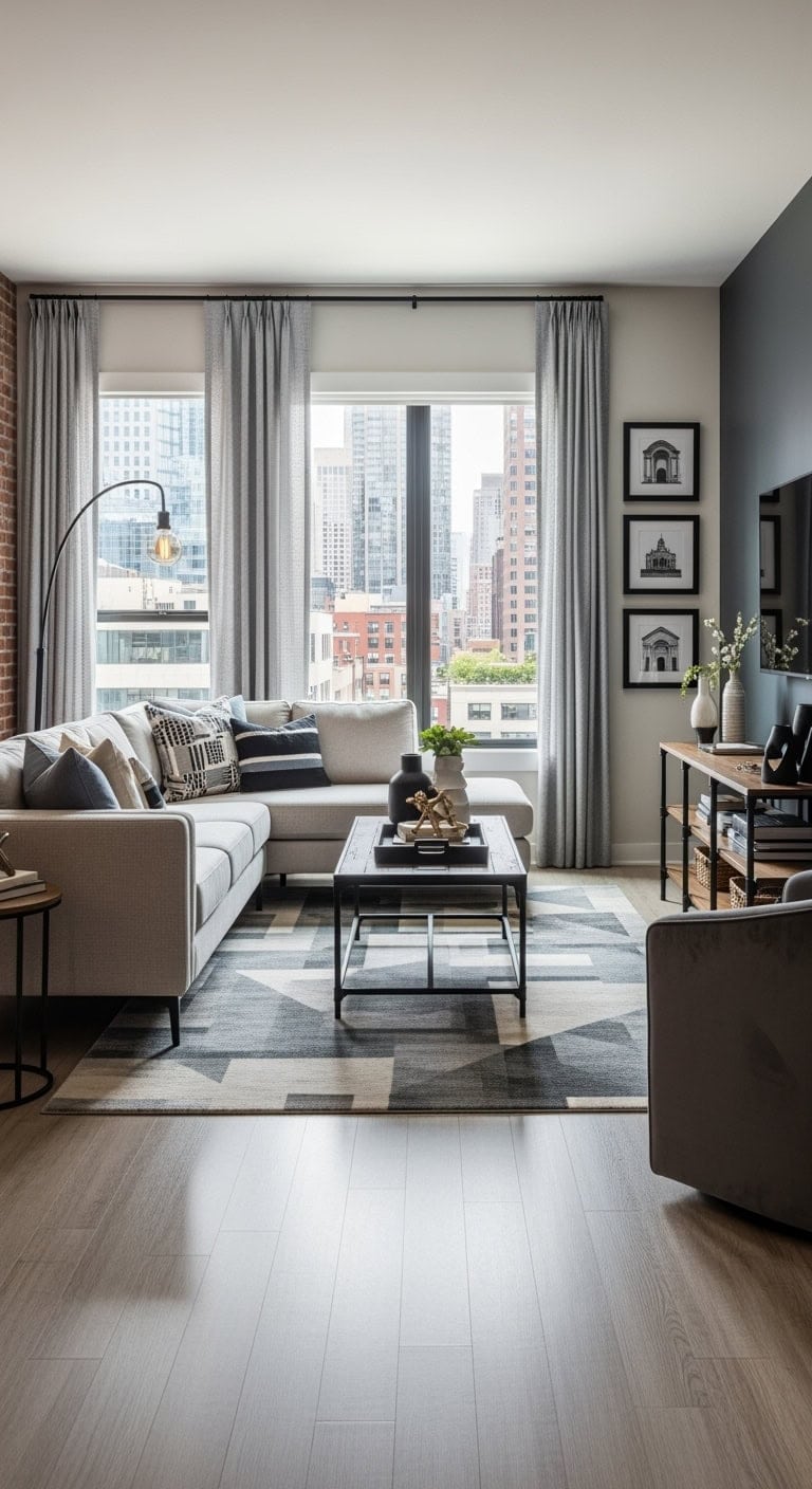 greige sectional with black frame