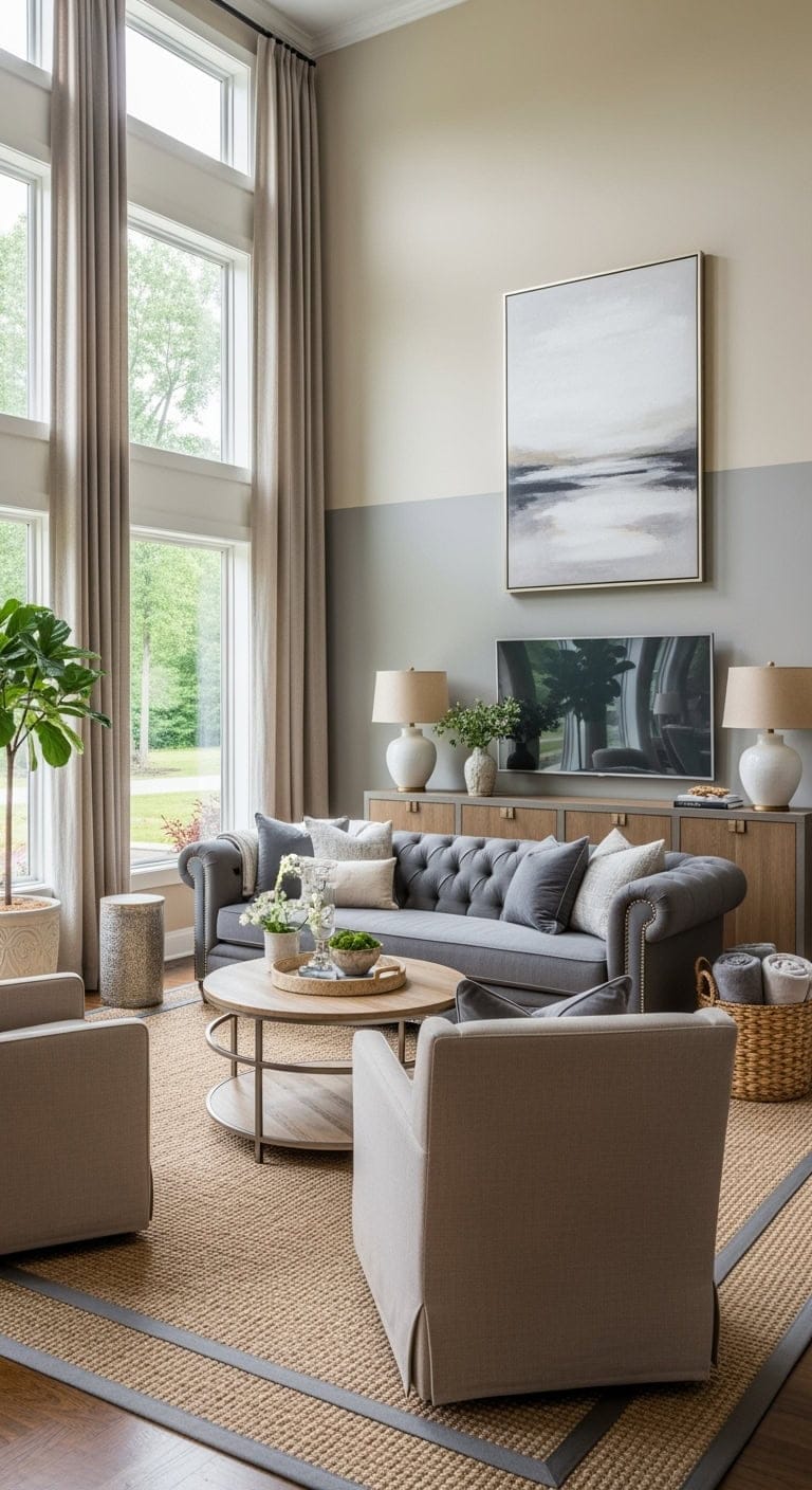 grey tufted sofa ensemble