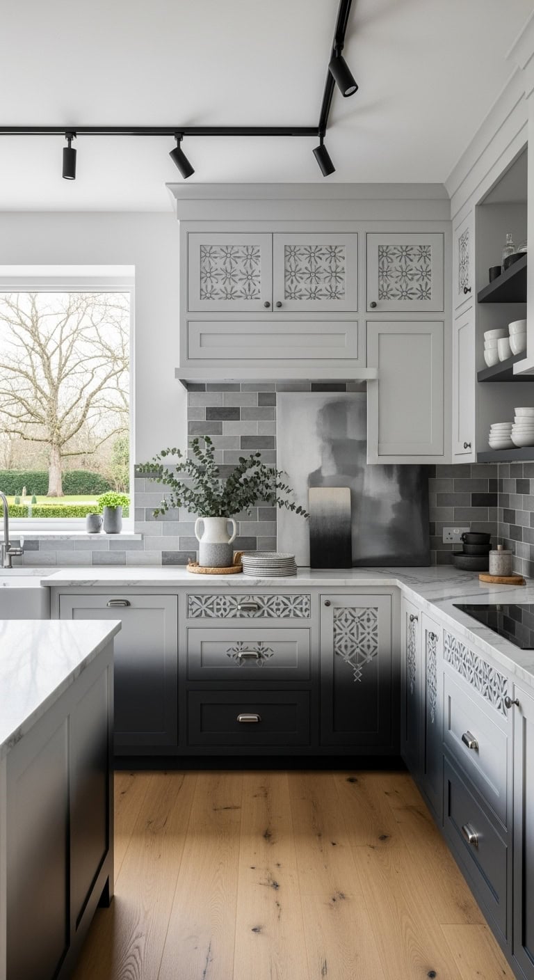 hand painted grey gradient cabinets