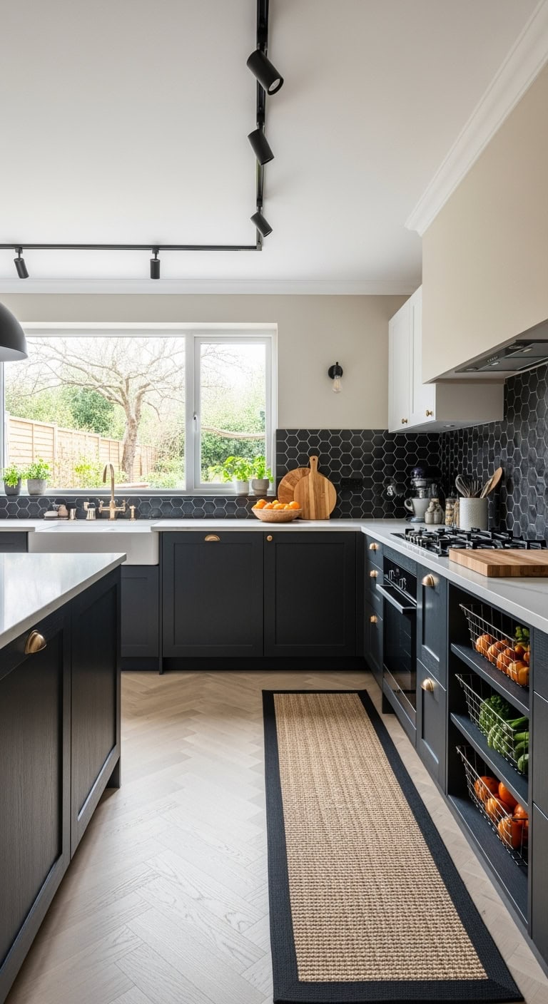 herringbone white oak kitchen