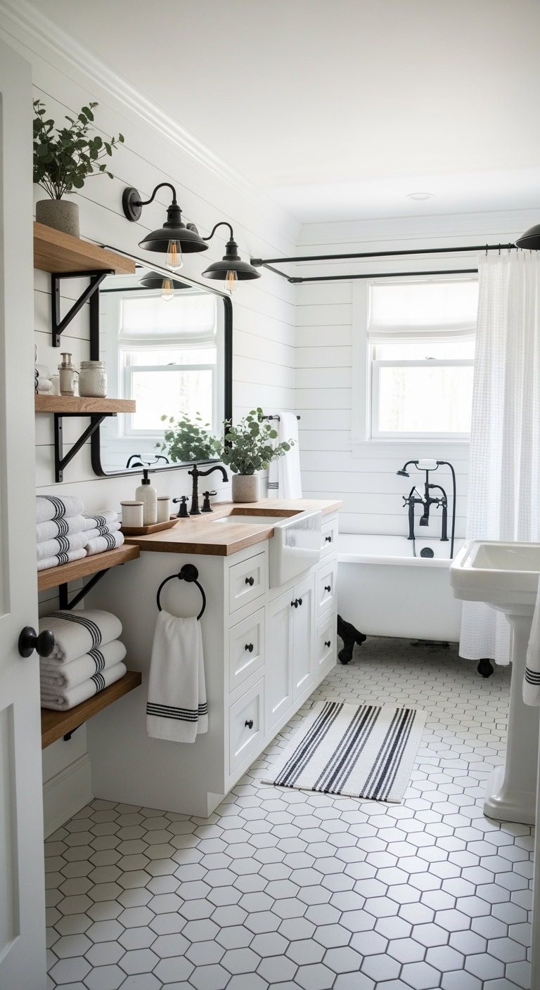 hexagon floor shiplap farmhouse