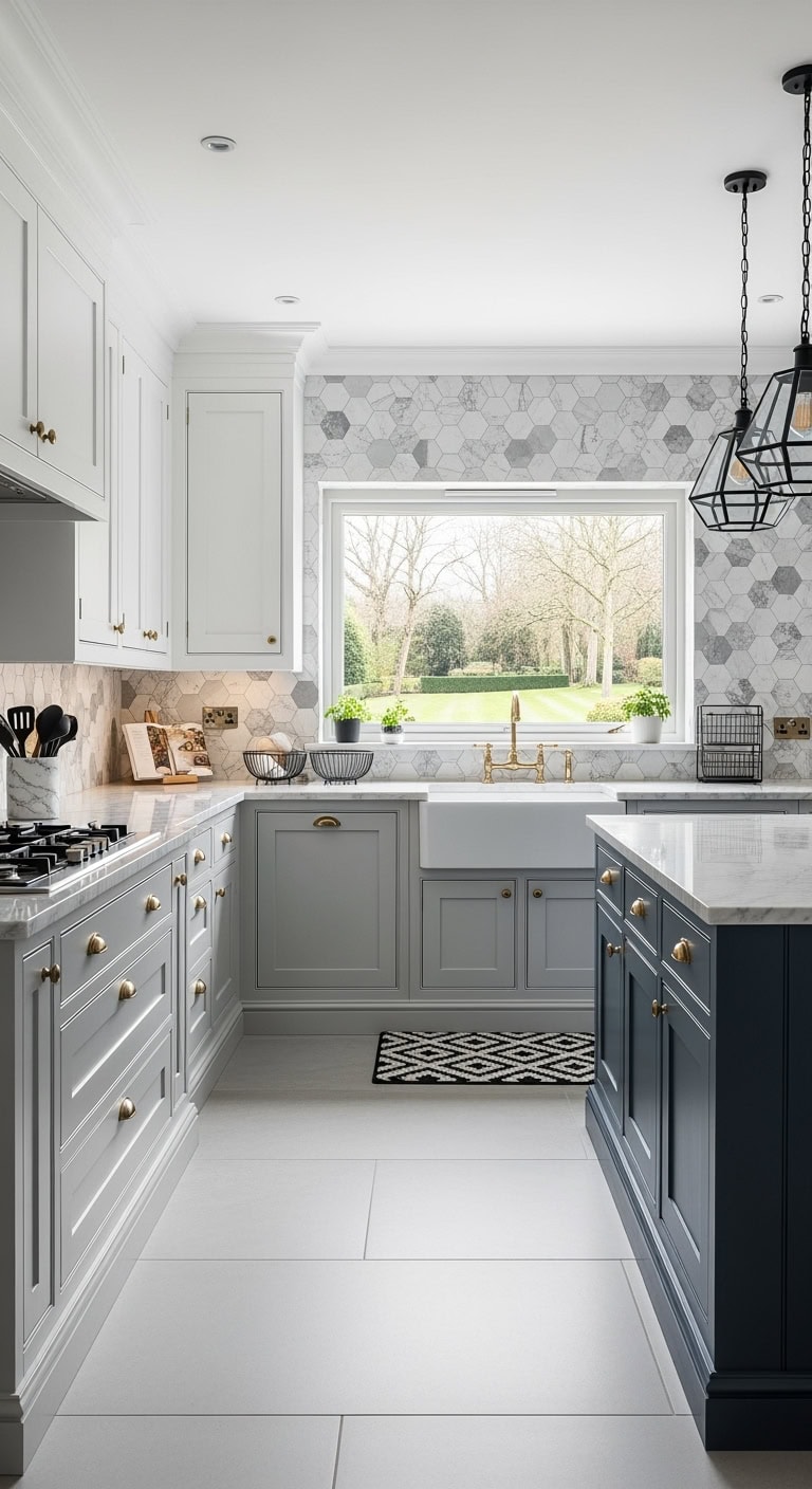 hexagonal marble geometric backsplash