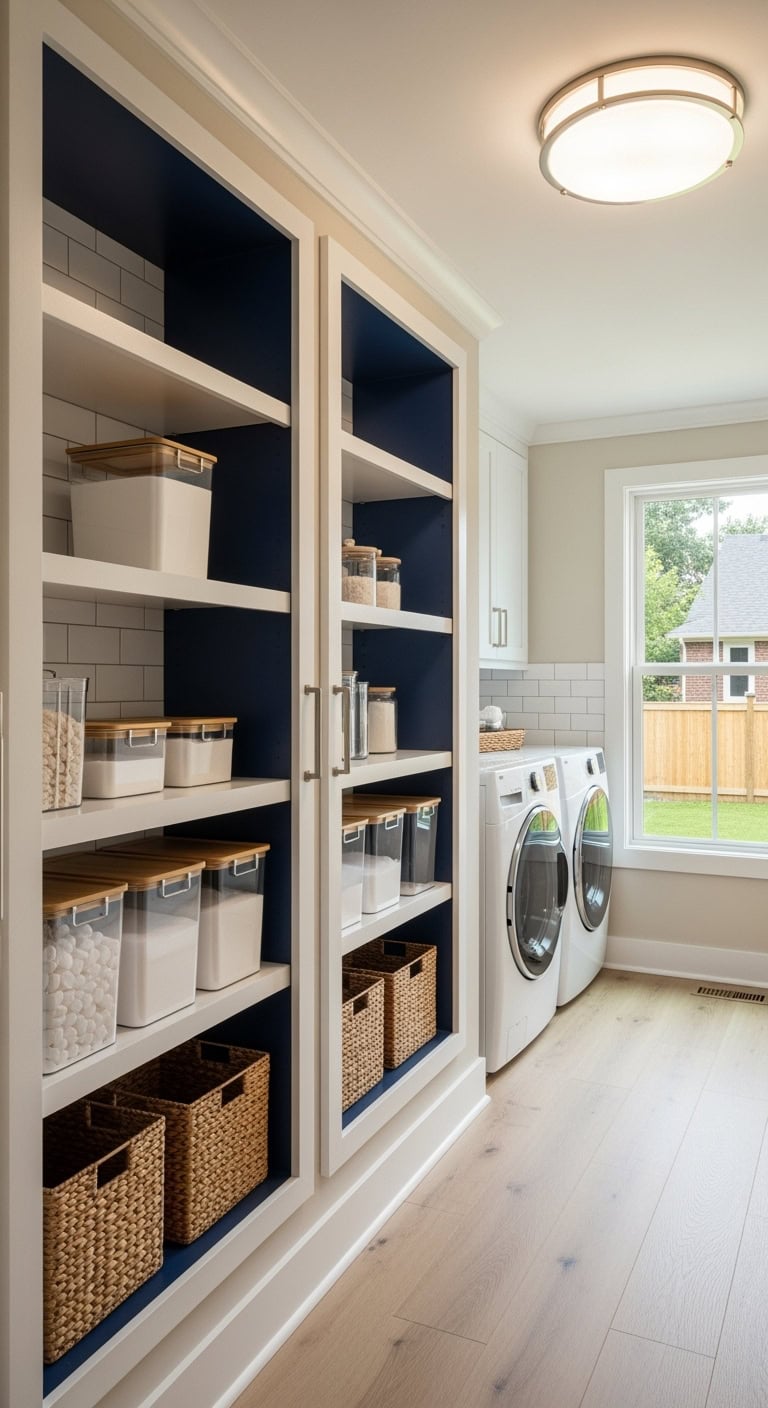 hidden recessed laundry room storage