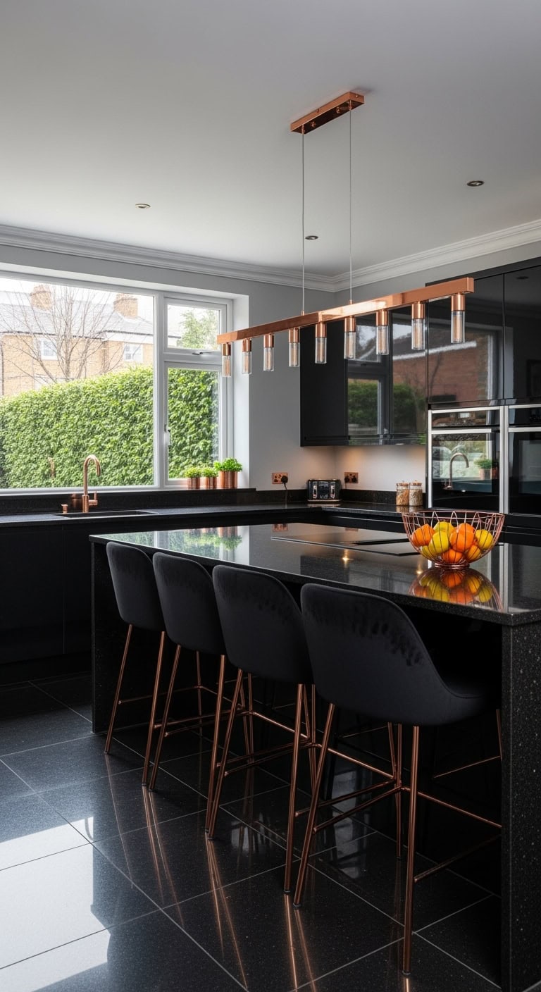 high gloss black with rosegold