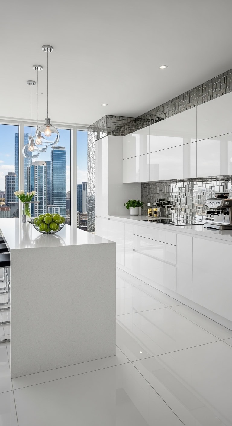 high gloss reflective kitchen makeover