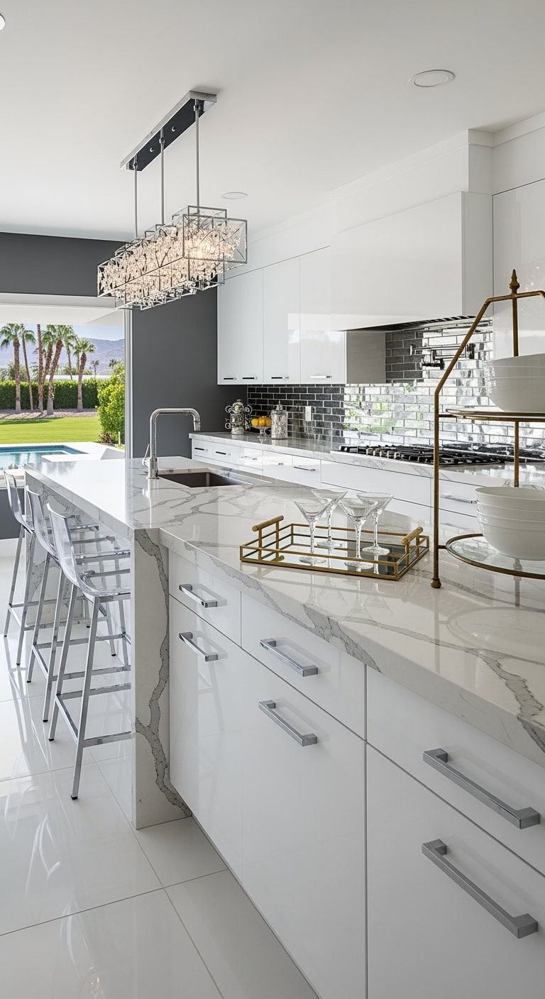 hollywood regency inspired mirrored kitchen