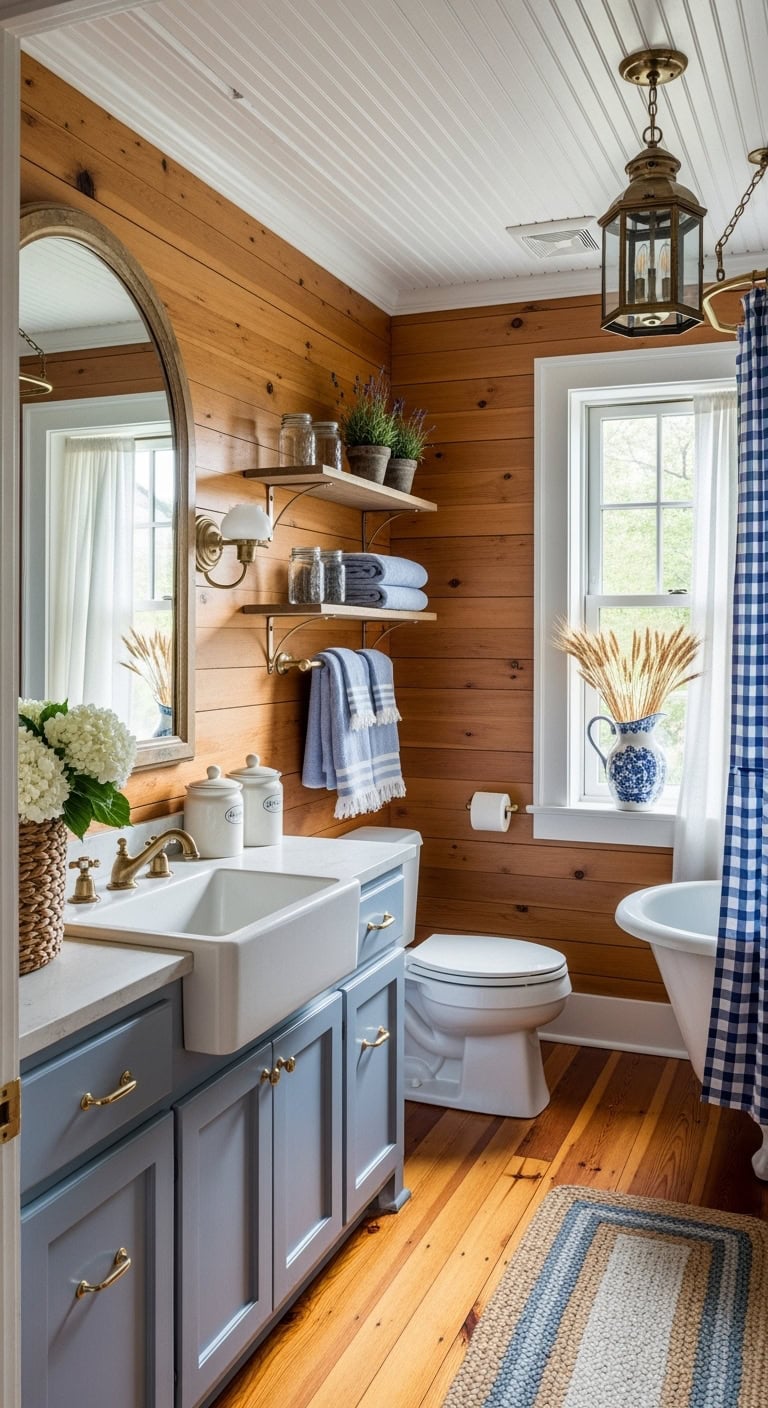 honey brown shiplap periwinkle vanities
