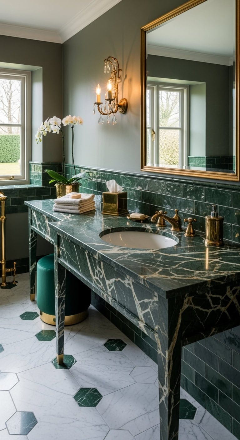 hunter green marble with brass