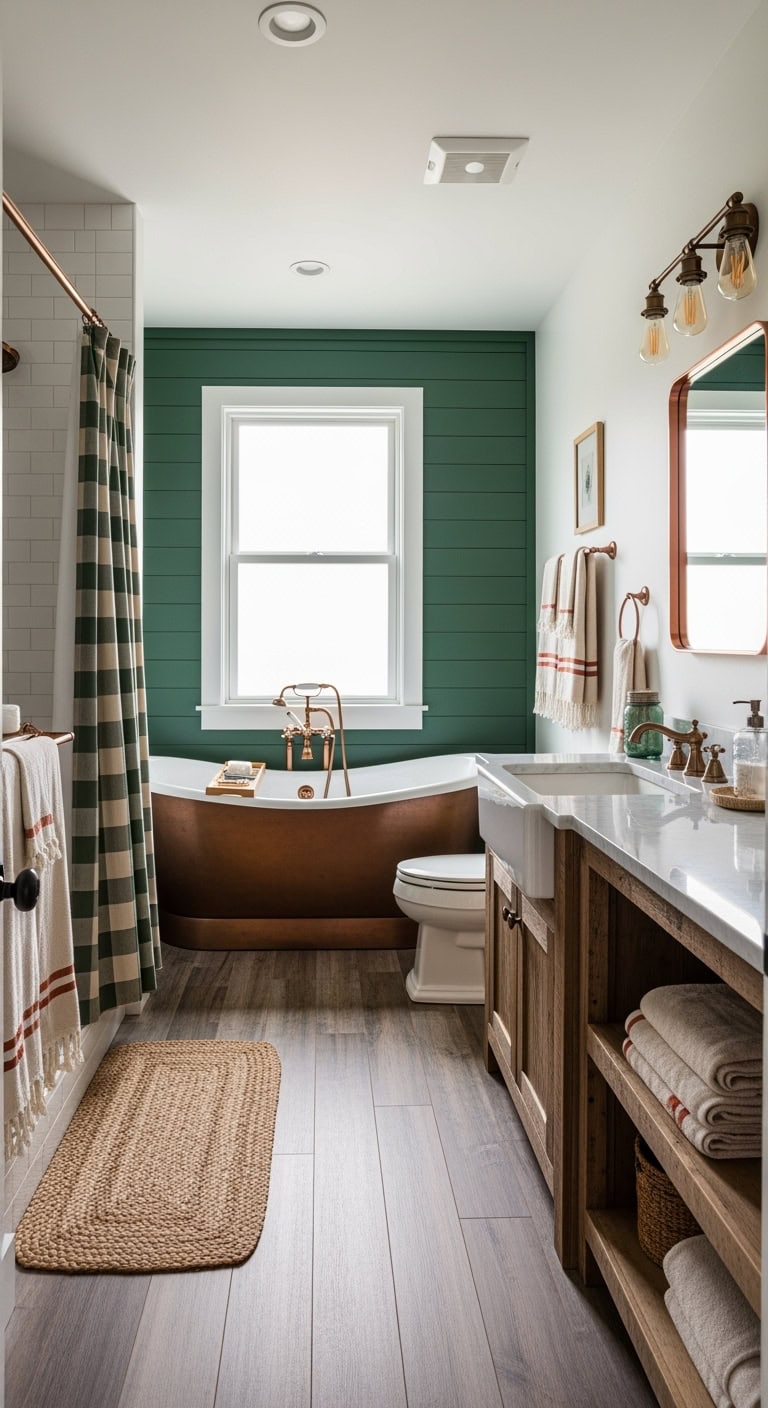 hunter green shiplap bathroom