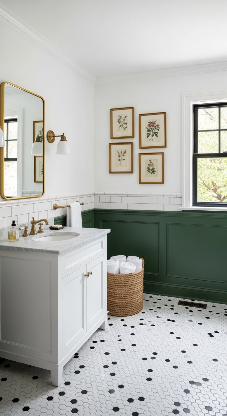 hunter green wainscoting bathroom