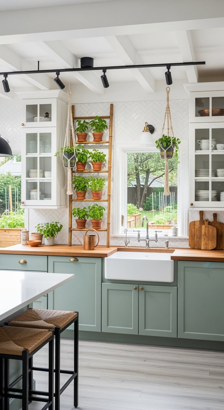 indoor herb wall with growlights