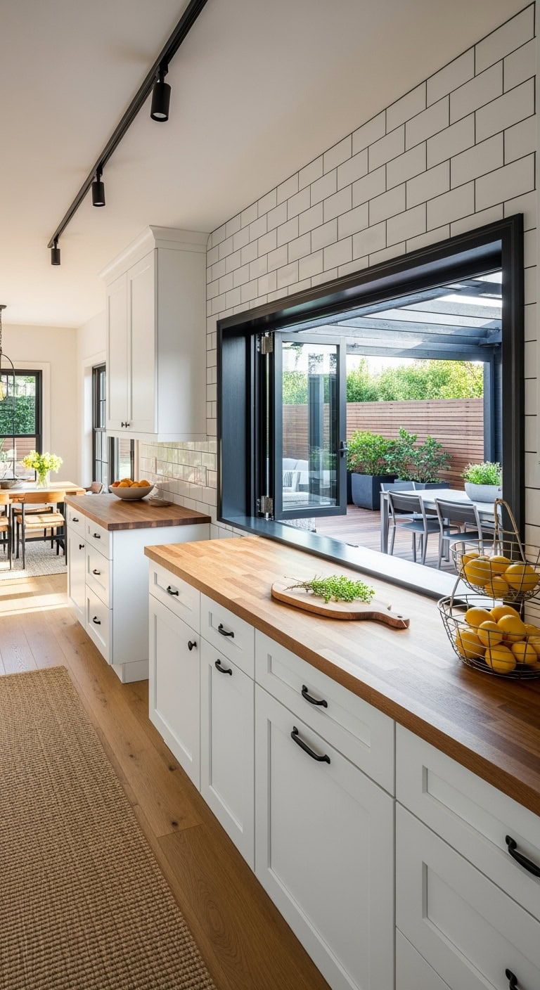 indoor outdoor kitchen pass through