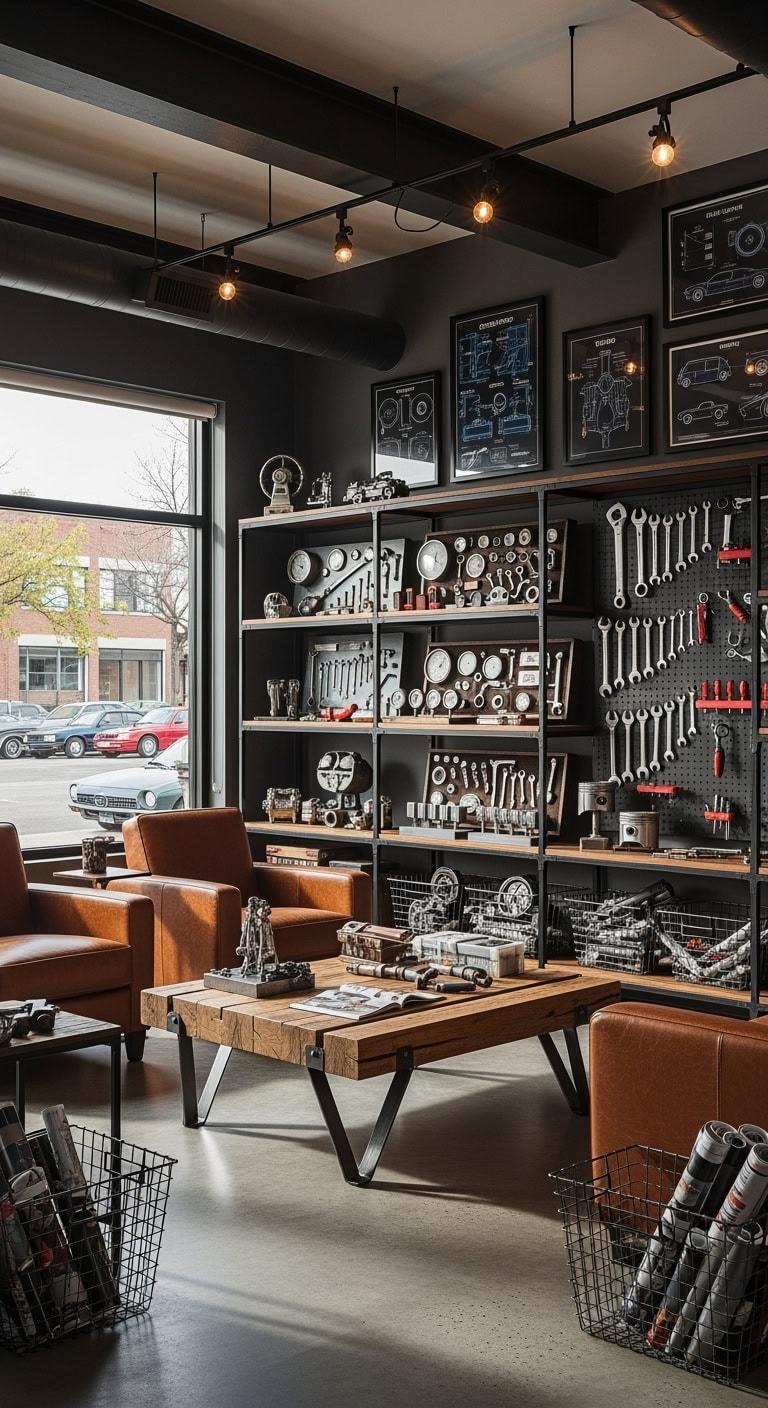 industrial automotive inspired cozy showroom