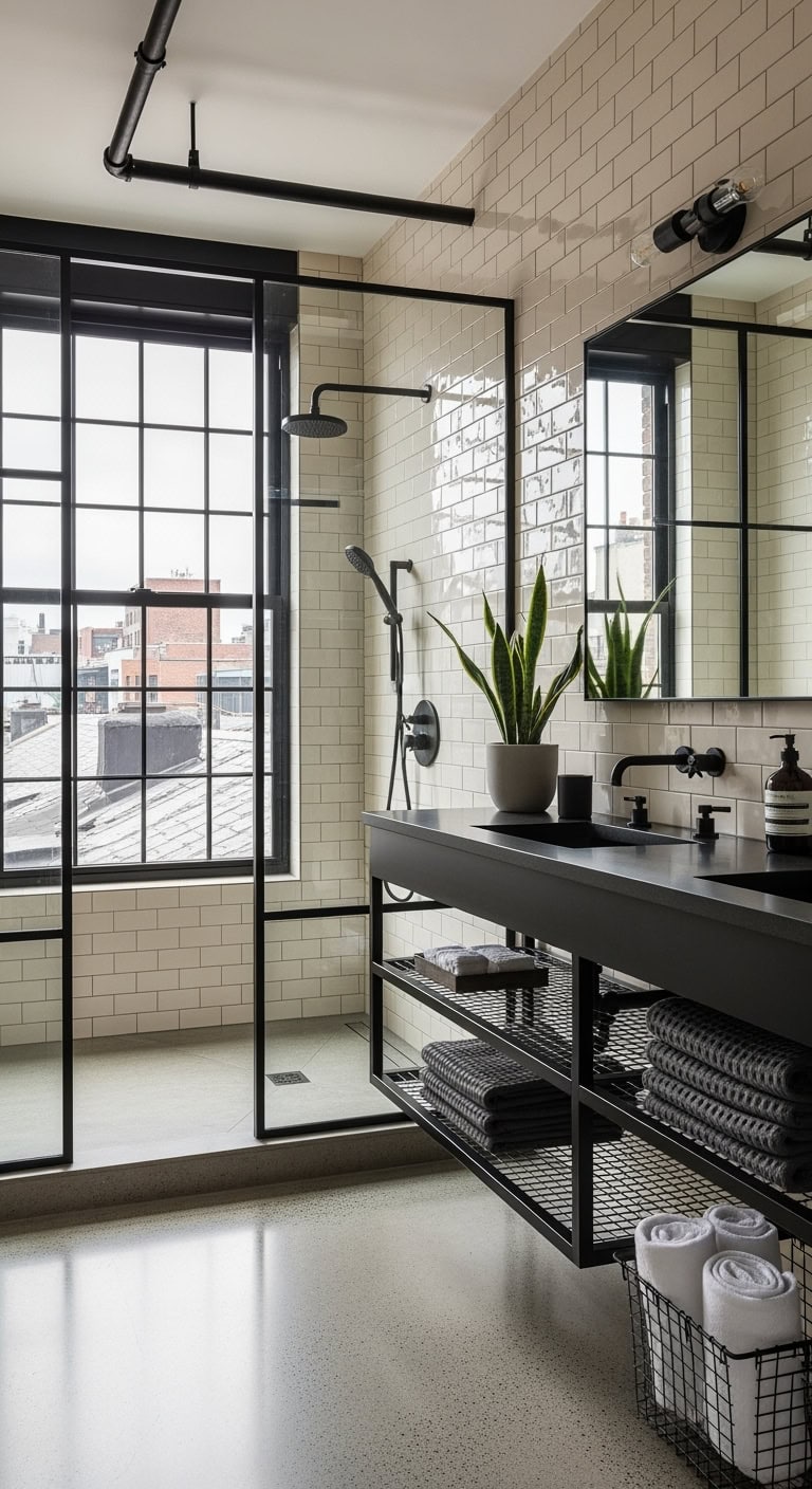 industrial black and cream bathroom