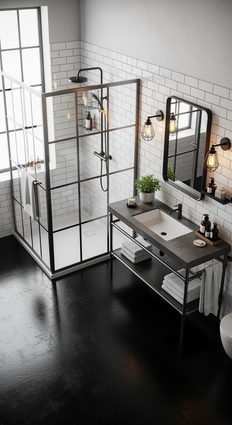industrial black concrete bathroom