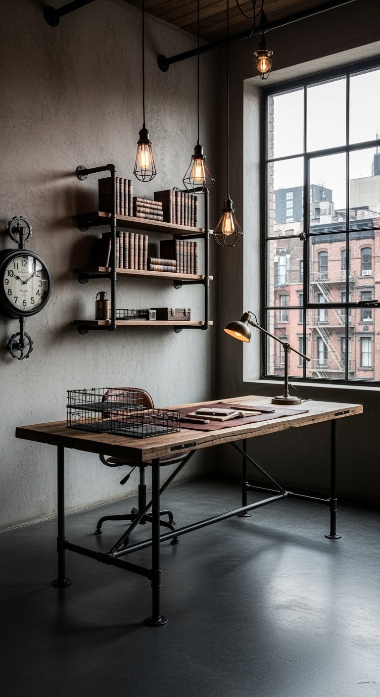 industrial black pipe workspace