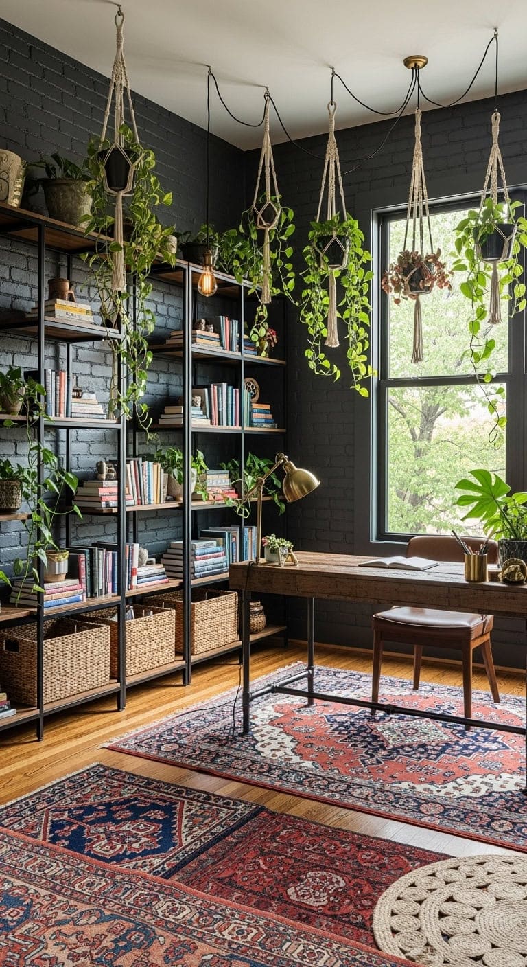 industrial boho workspace with plants