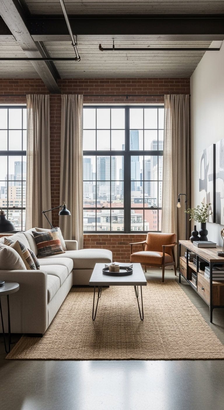 industrial chic beige sectional loft