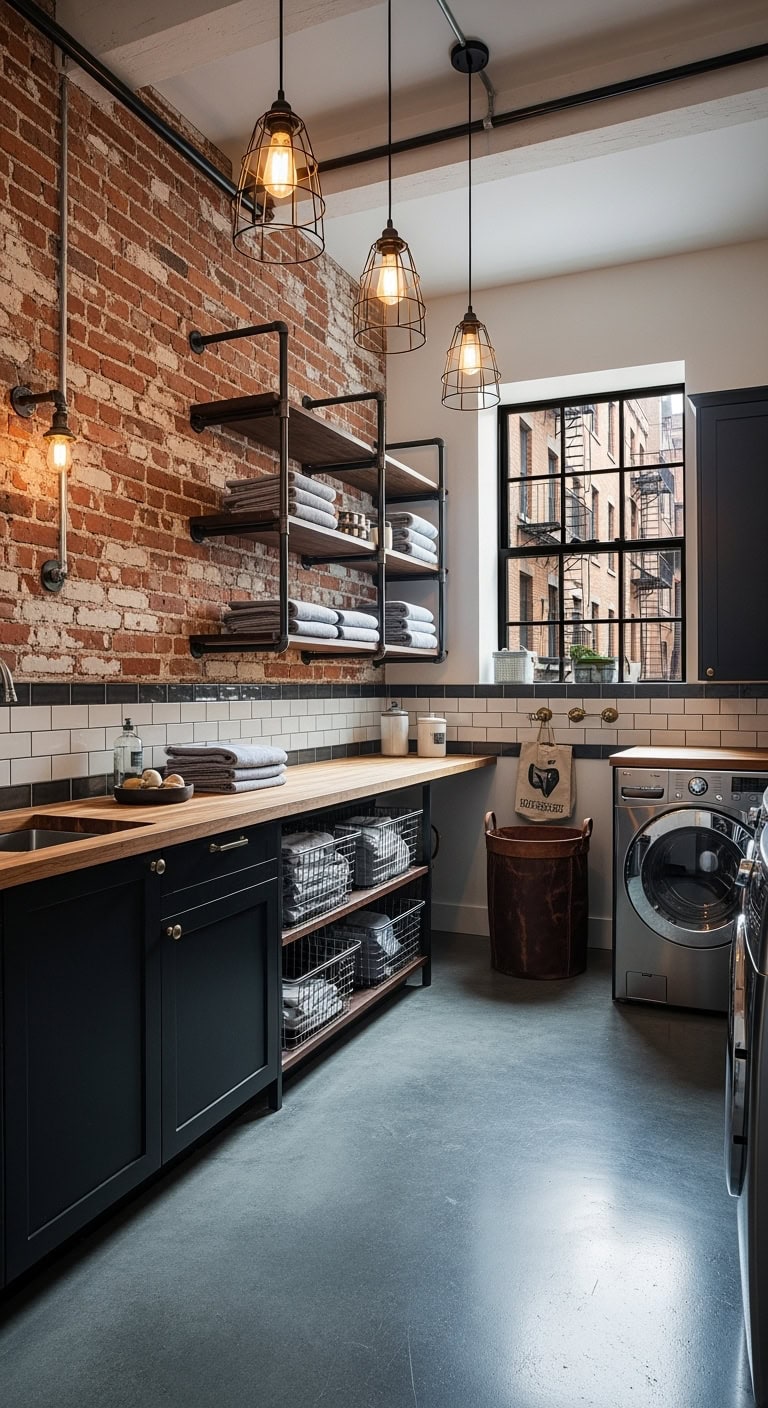 industrial chic warehouse laundry room