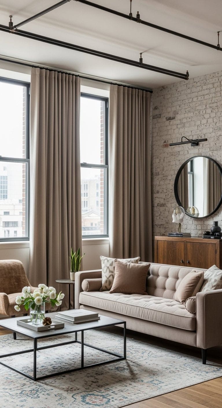 industrial glam beige velvet curtains
