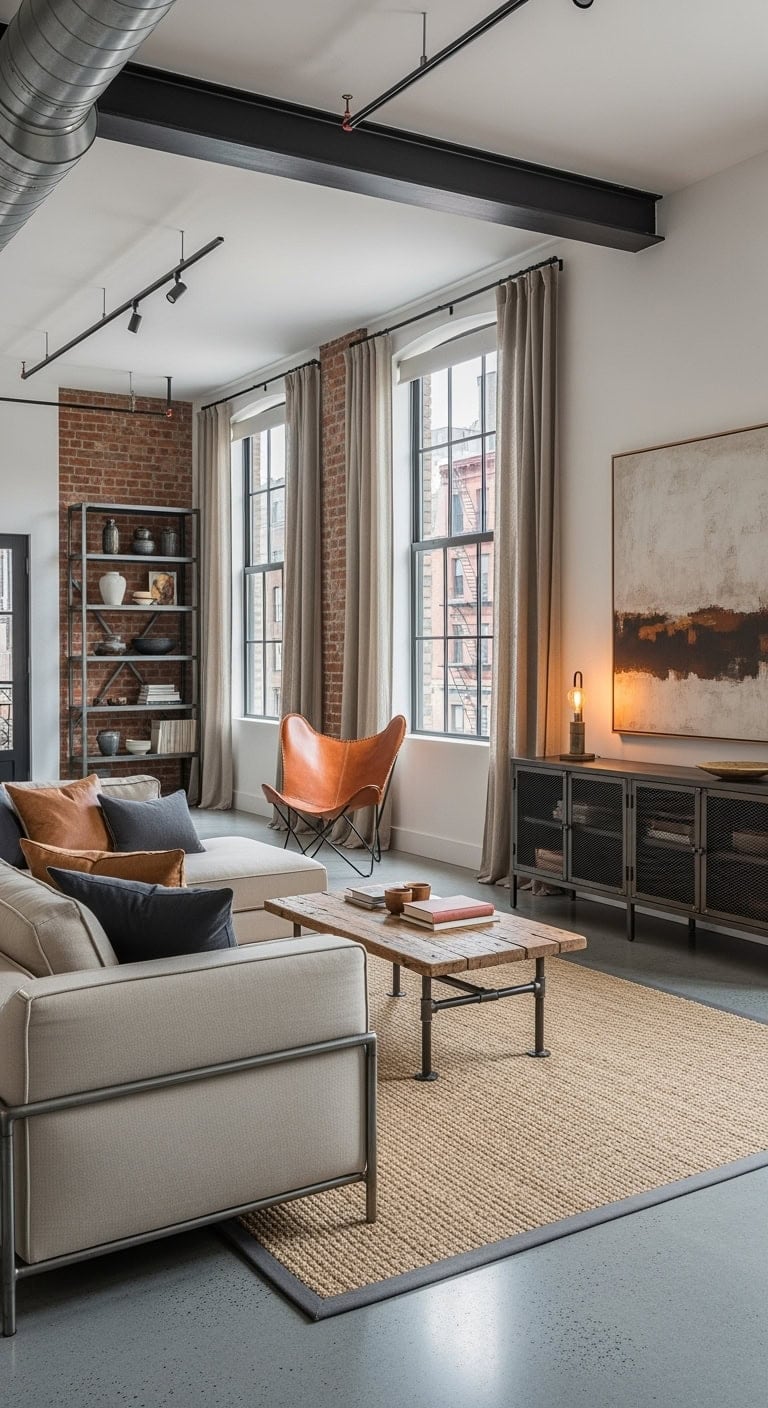 industrial loft with warm leather