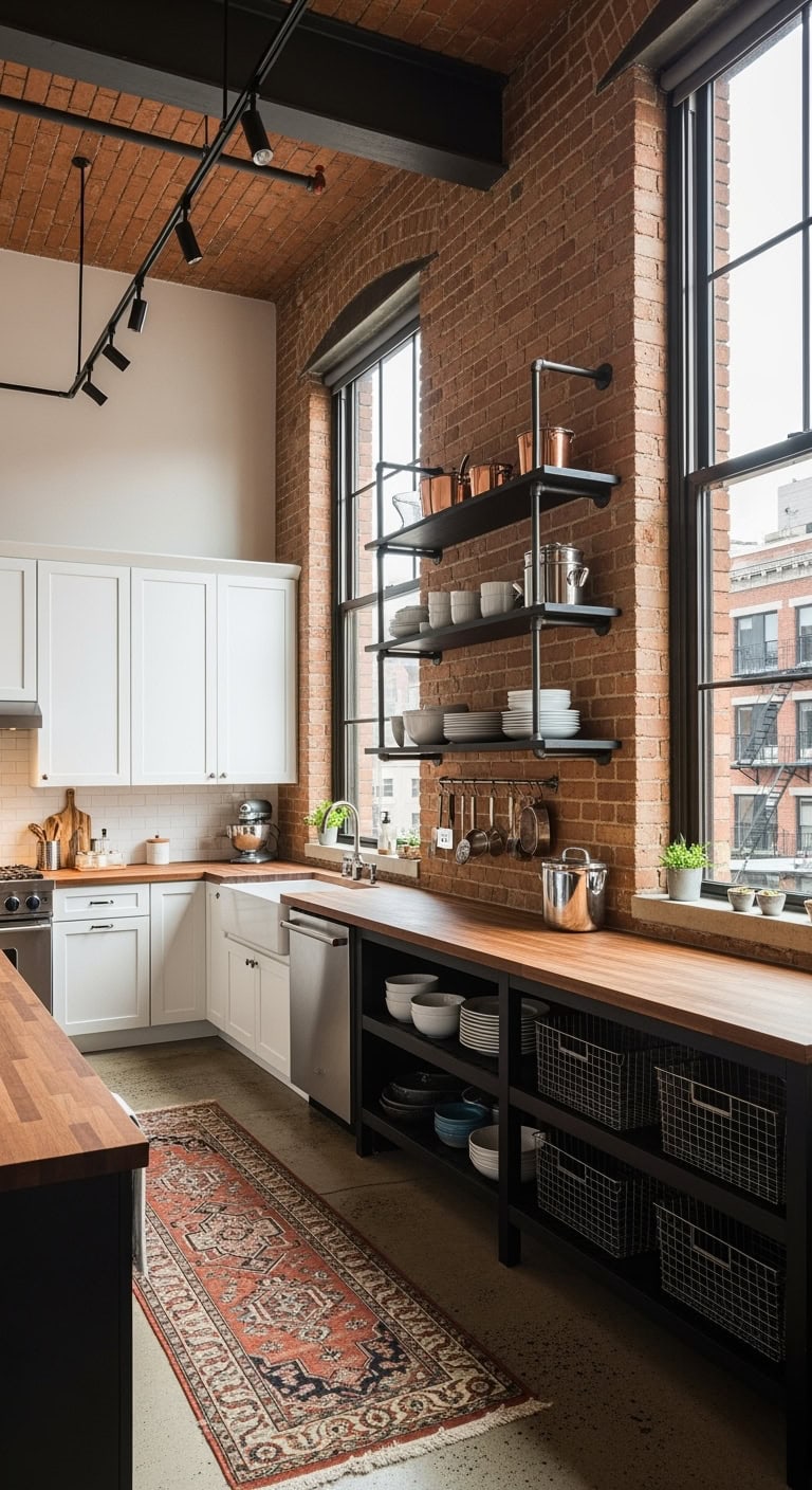 industrial terracotta open shelving